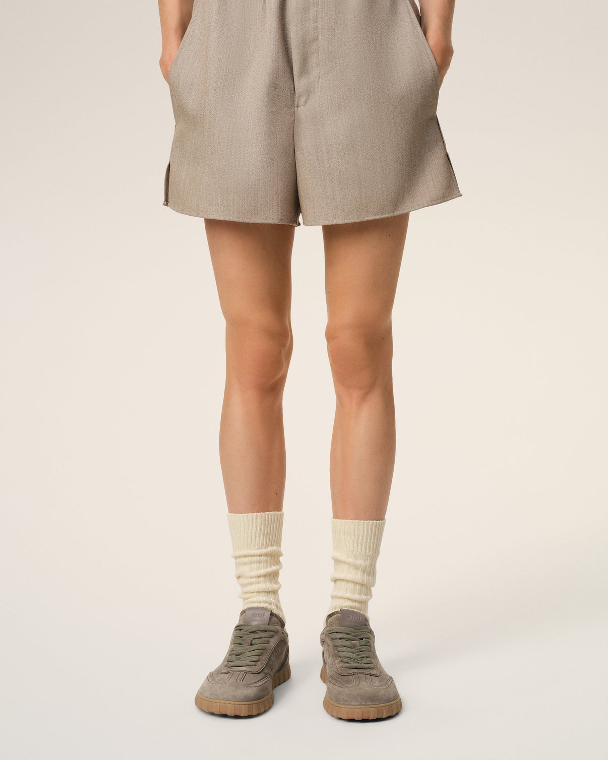 Beige Leather Low Top Step Sneakers