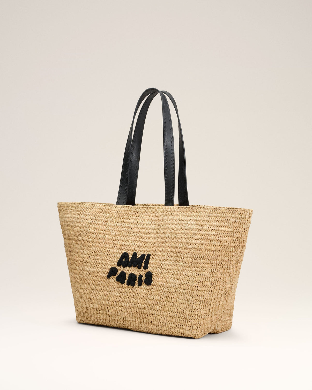 Beige Leather Rafia Tote Bag