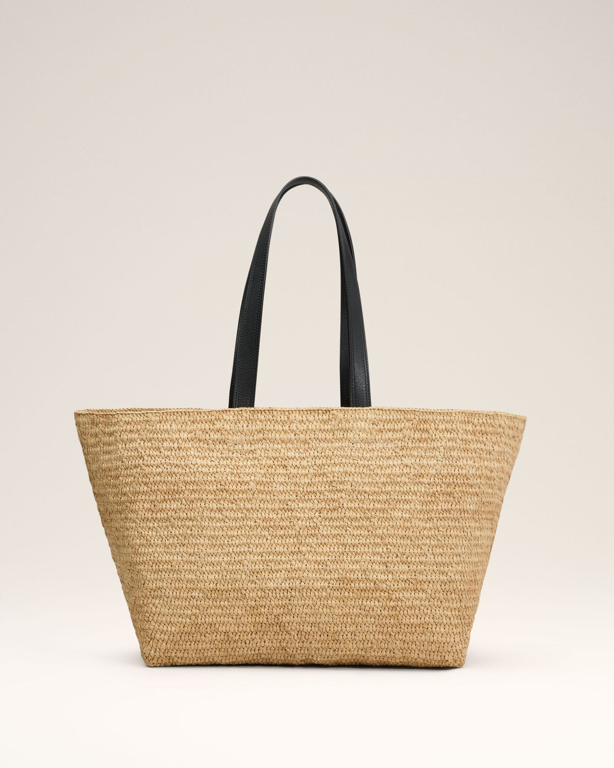 Beige Leather Rafia Tote Bag