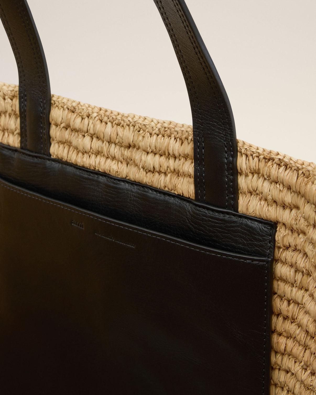 Beige Leather Rafia Tote Bag