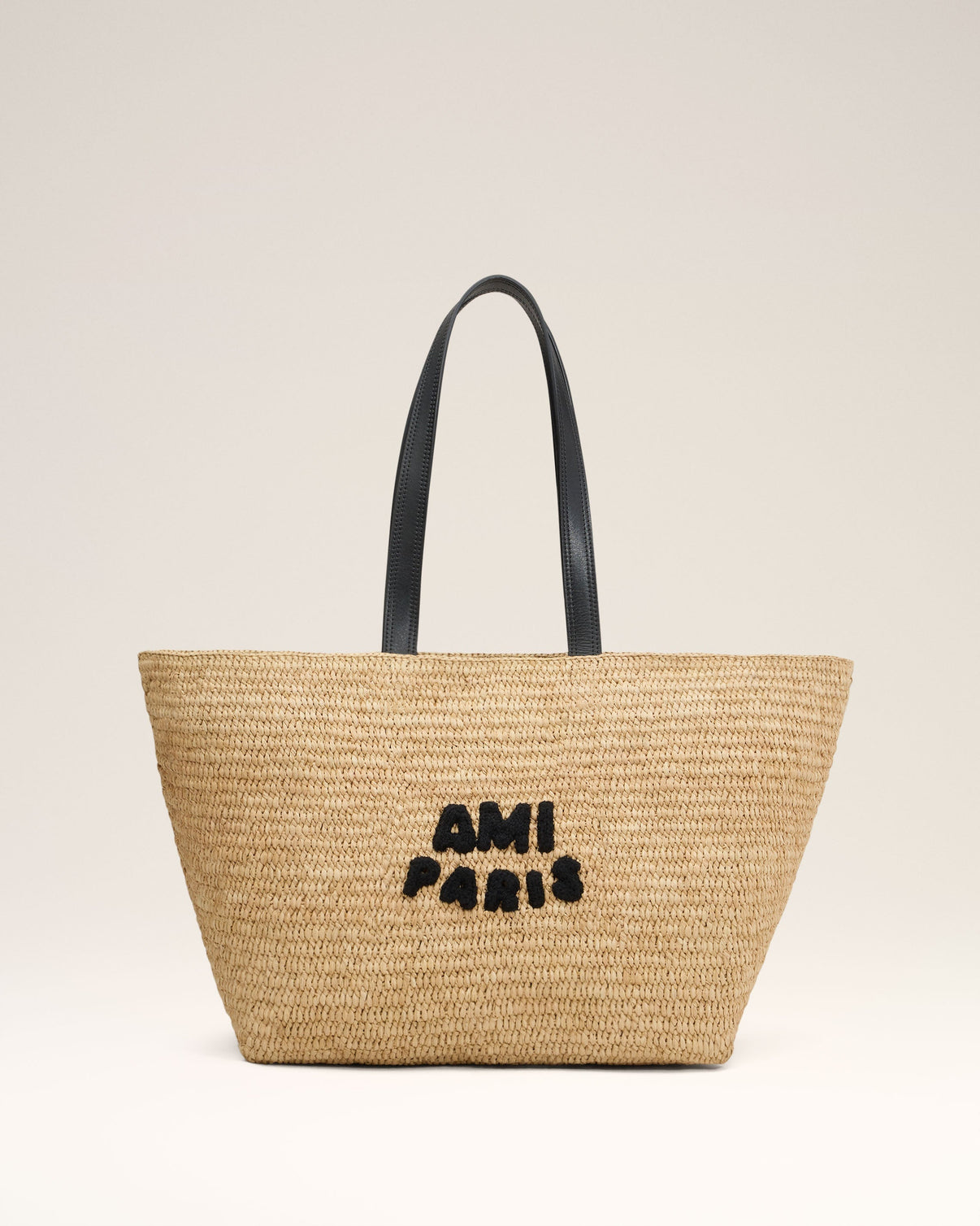 Beige Leather Rafia Tote Bag