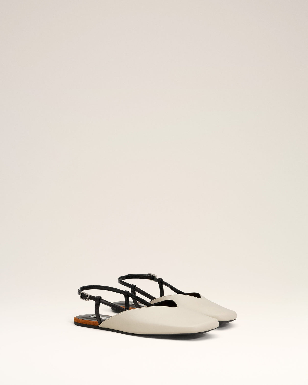 Beige Leather Slingbacks