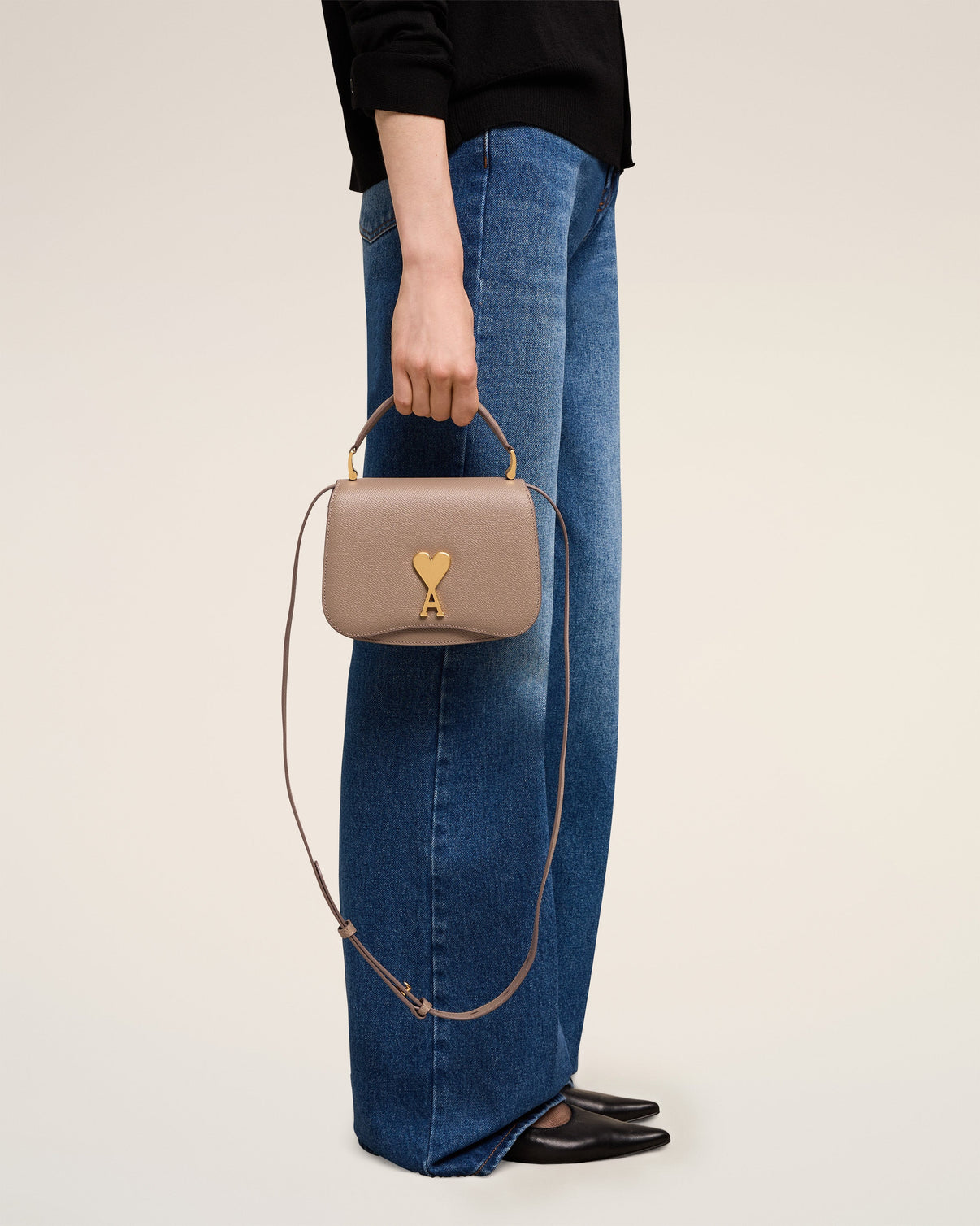 Beige Leather Top Handle Paris Paris Bag