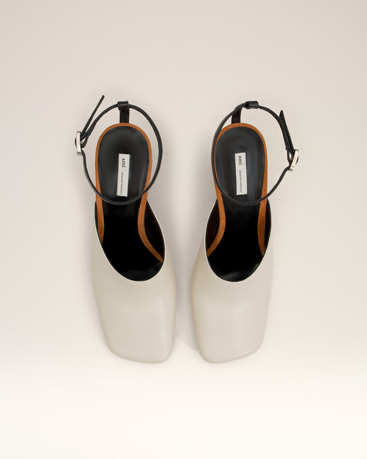 Beige Leather Wedge Mules
