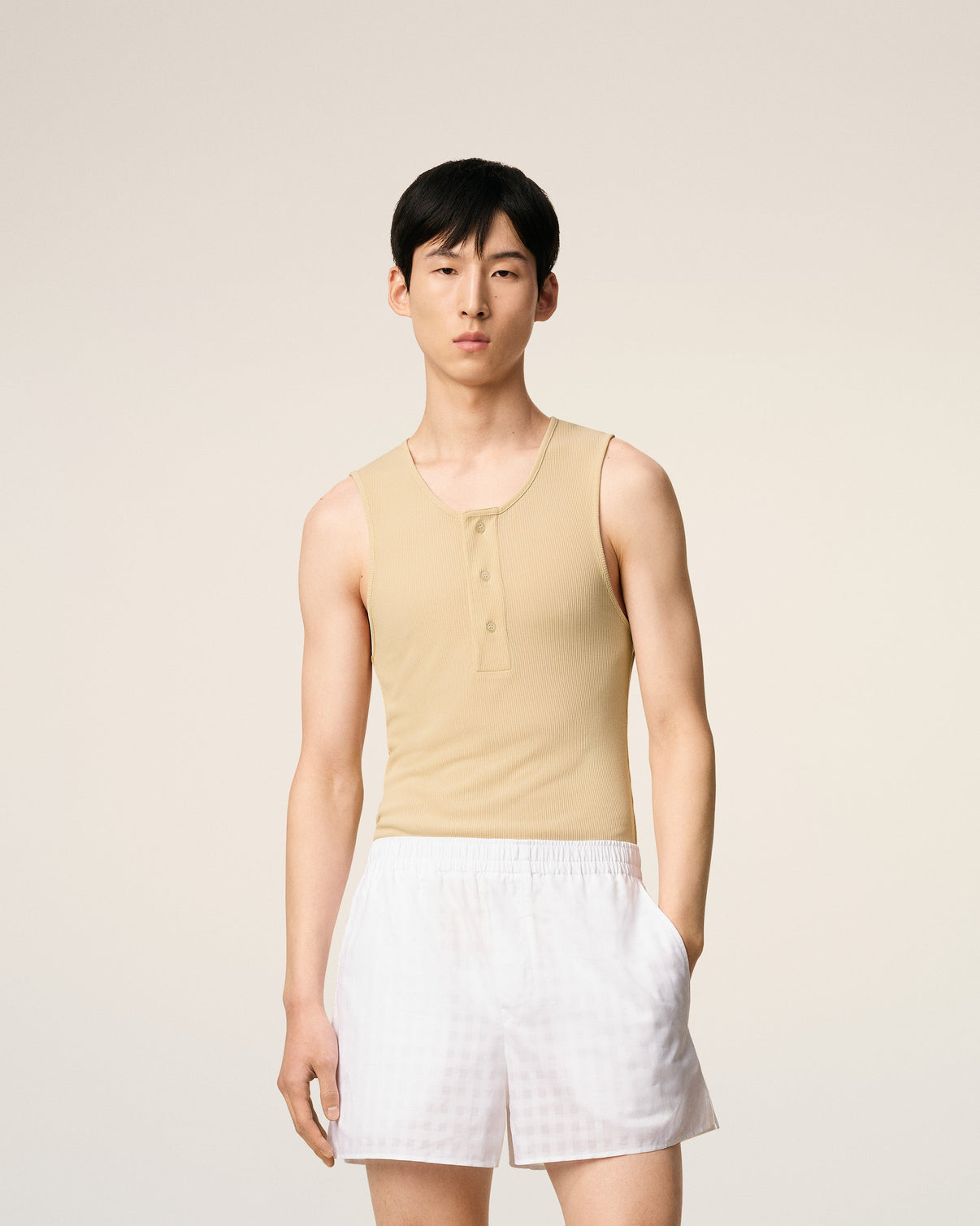 Beige Light Ribbed Jersey Tanktop