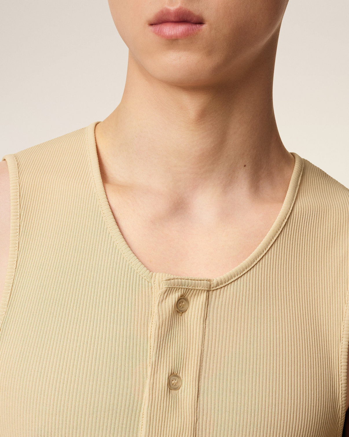Beige Light Ribbed Jersey Tanktop