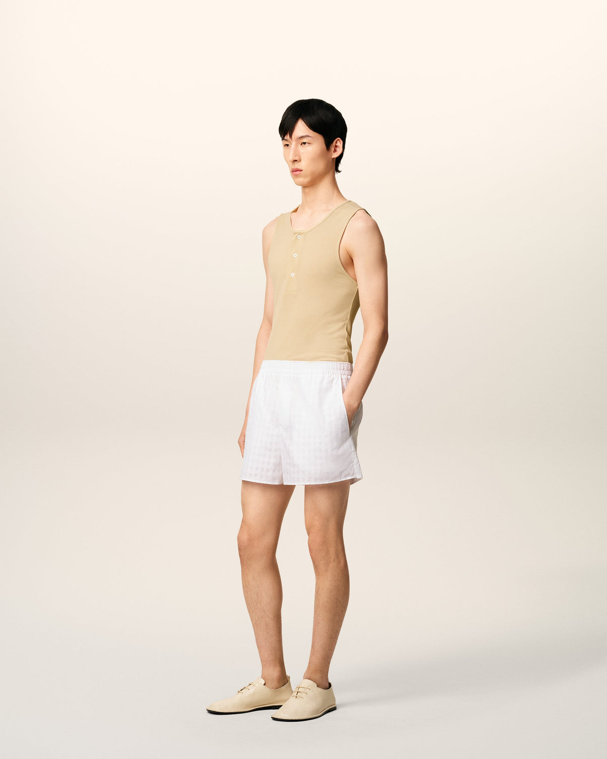 Beige Light Ribbed Jersey Tanktop