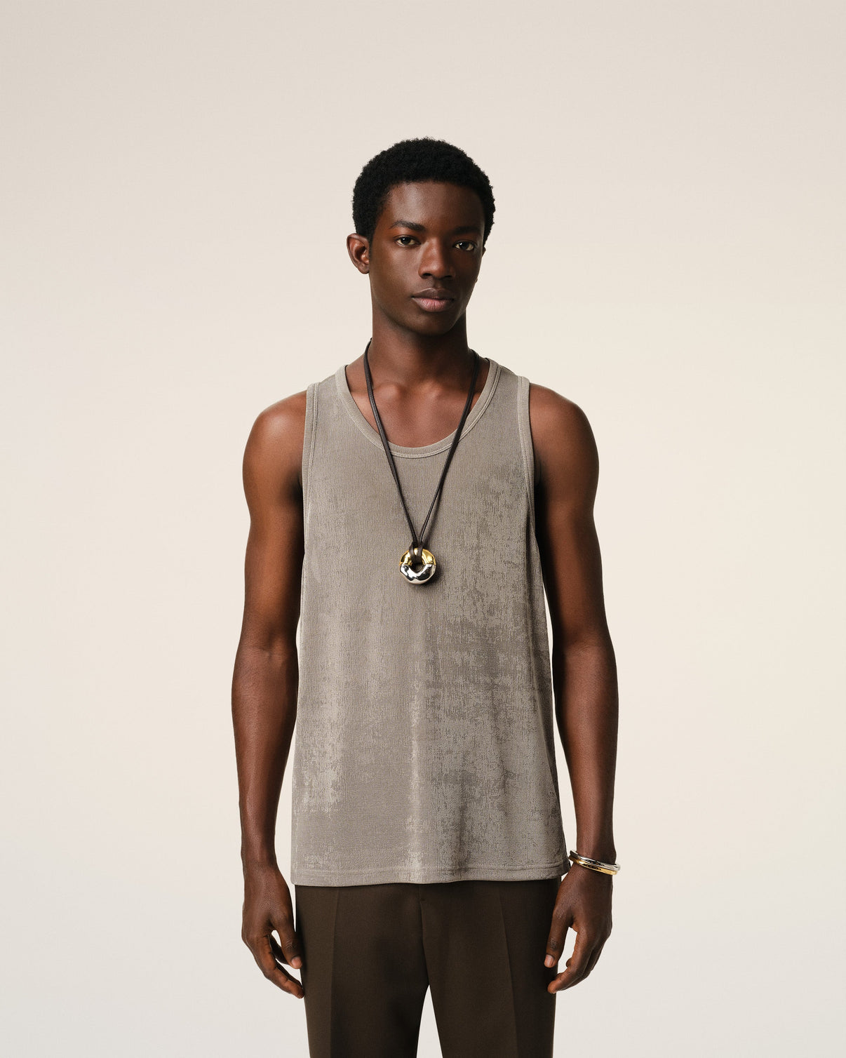 Beige Light Shiny Rib Jersey Tanktop