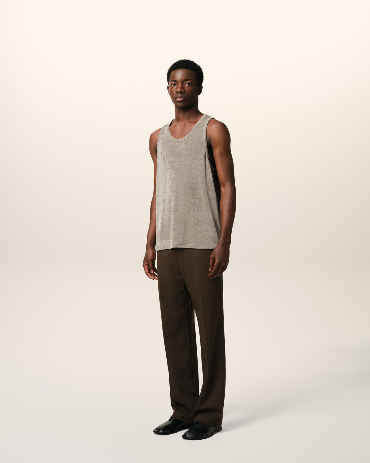 Beige Light Shiny Rib Jersey Tanktop