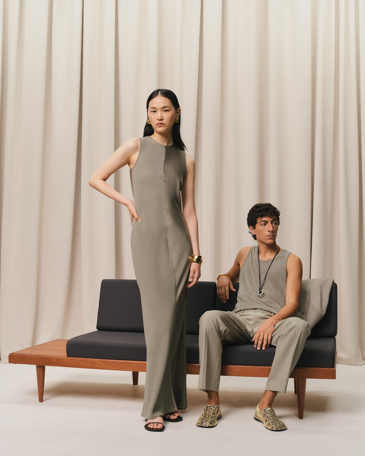 Beige Light Shiny Rib Jersey Tanktop