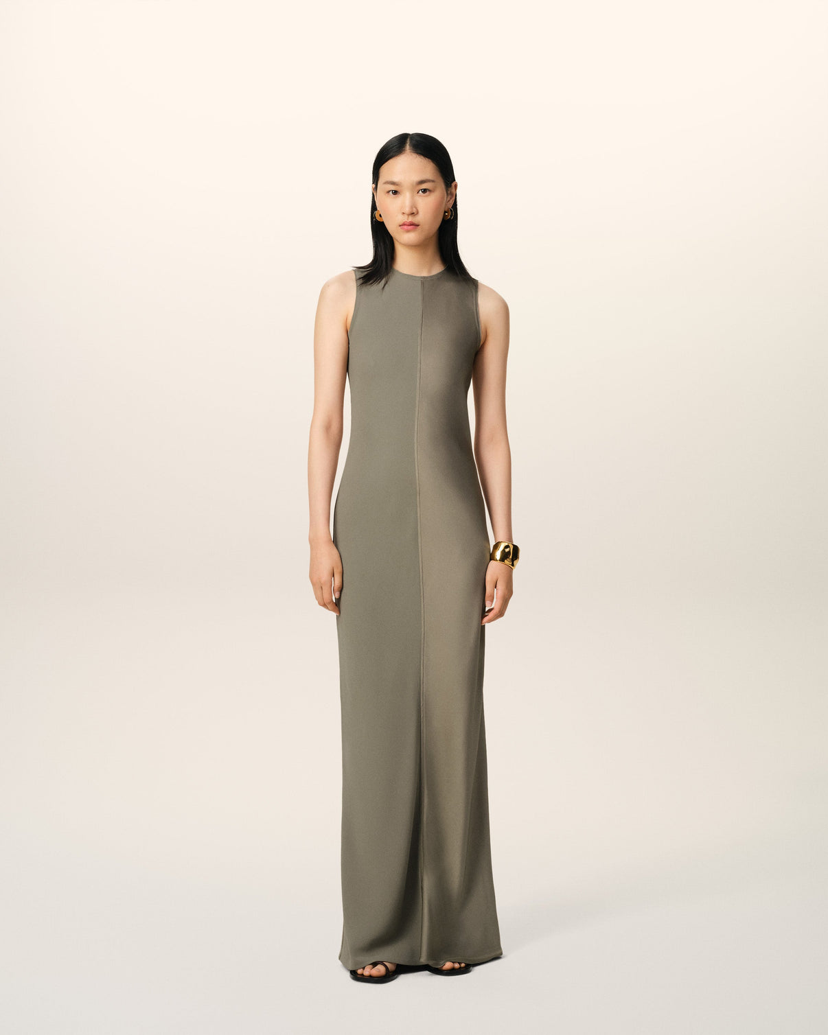 Beige Long Straight Dress