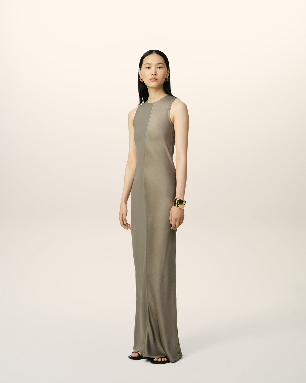 Beige Long Straight Dress