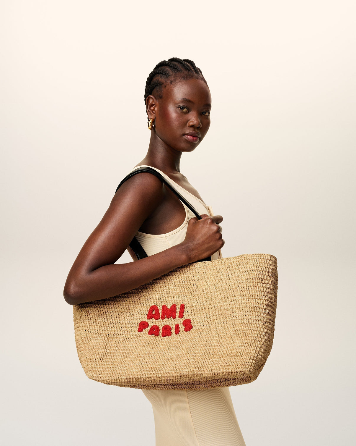 Beige Natural Raffia Tote Bag