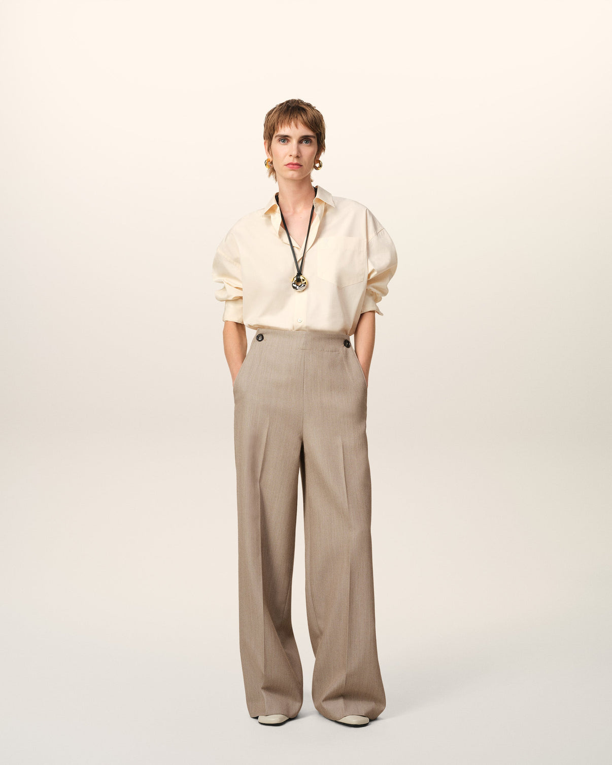 Beige New Wool Sailor Trousers