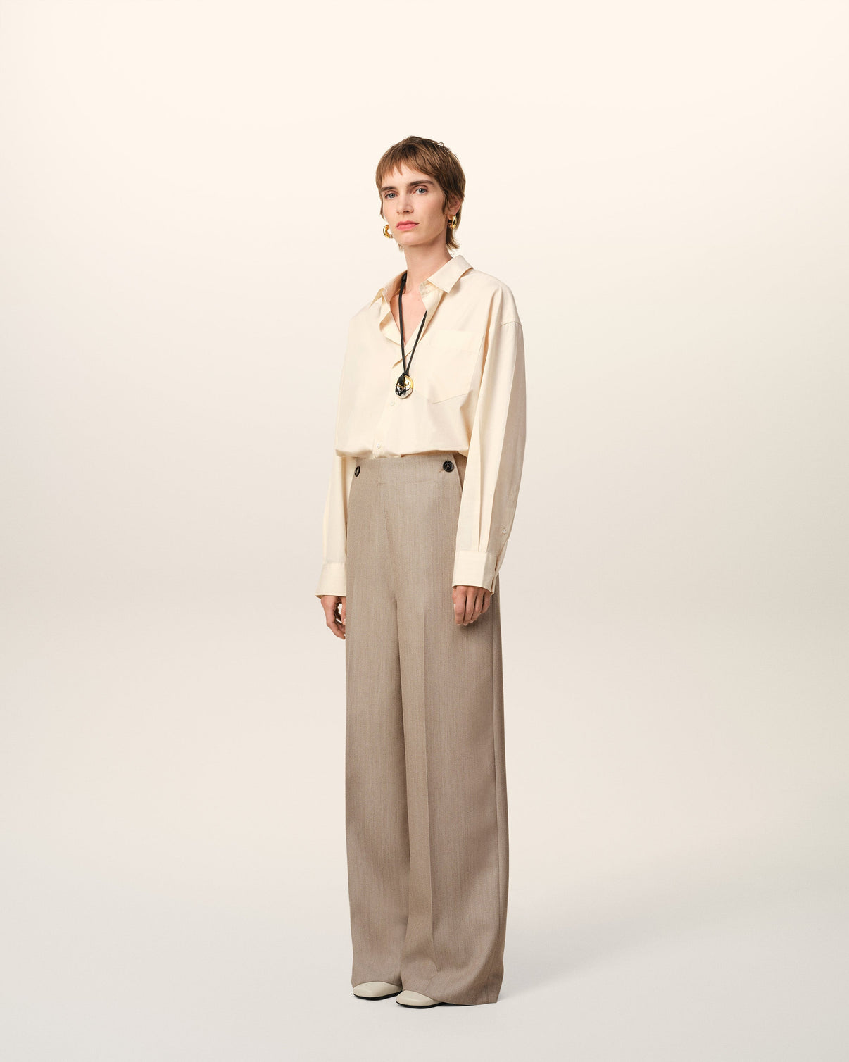 Beige New Wool Sailor Trousers