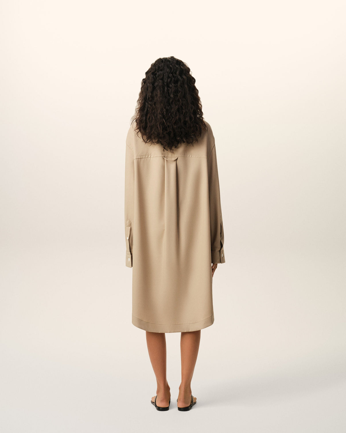 Beige New Wool Wide Shirt Dress