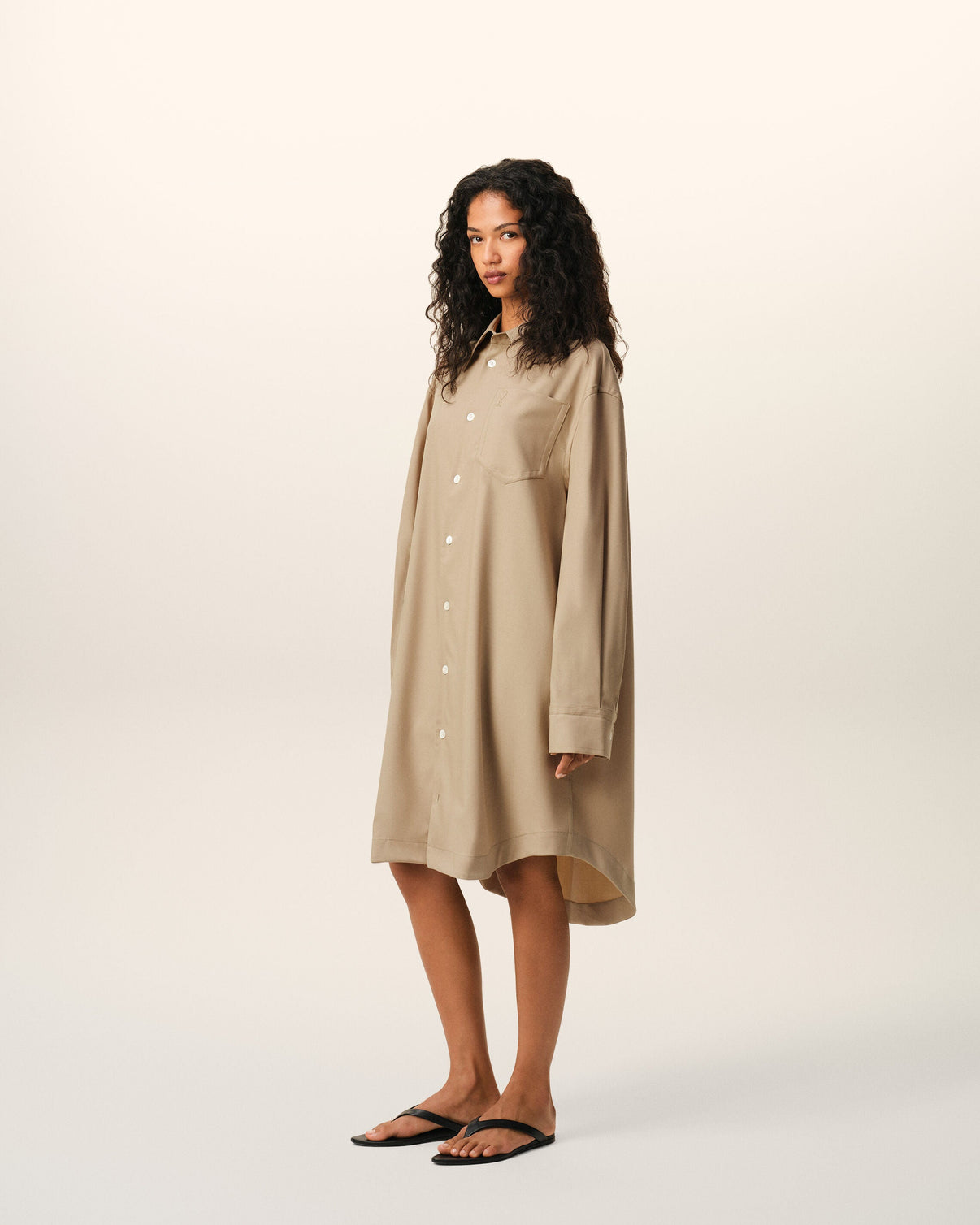 Beige New Wool Wide Shirt Dress