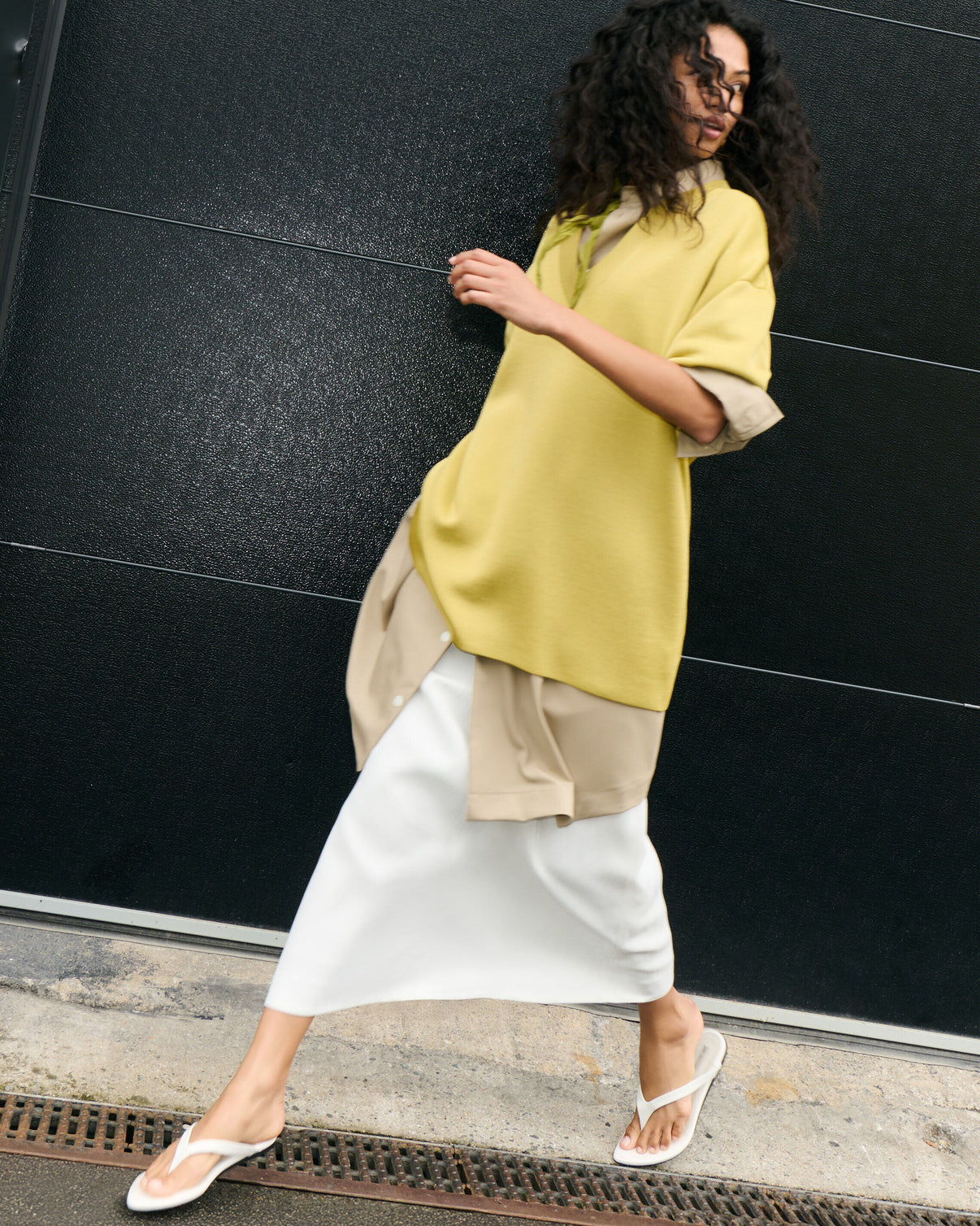 Beige New Wool Wide Shirt Dress