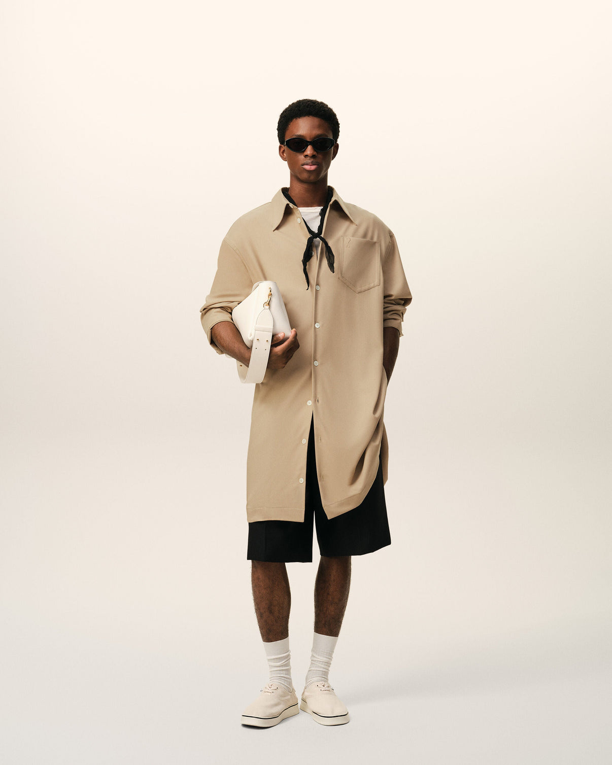 Beige New Wool Wide Shirt Dress