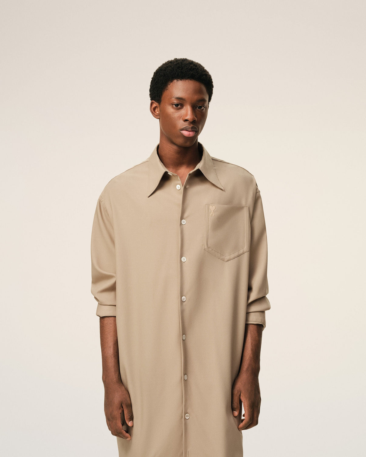 Beige New Wool Wide Shirt Dress