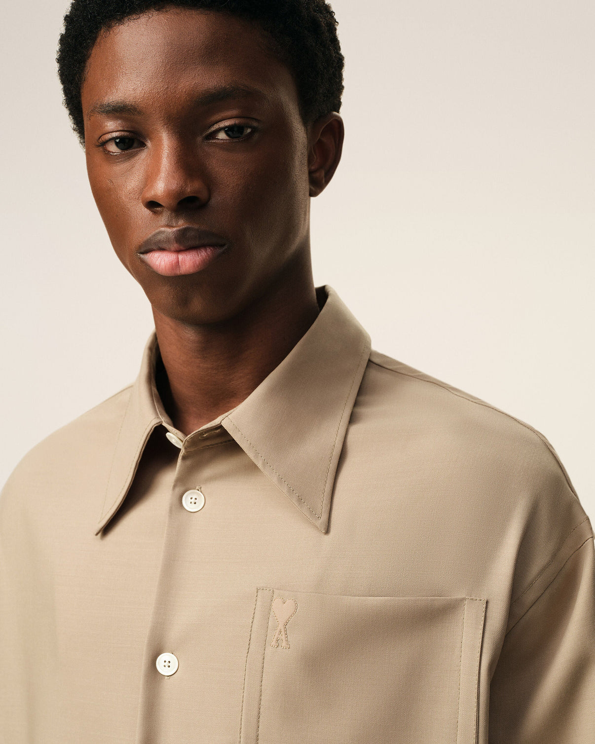 Beige New Wool Wide Shirt Dress