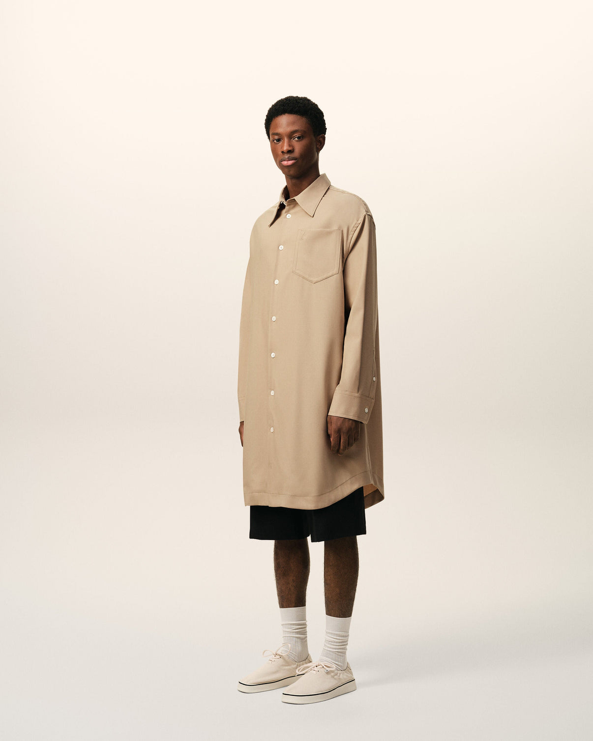 Beige New Wool Wide Shirt Dress