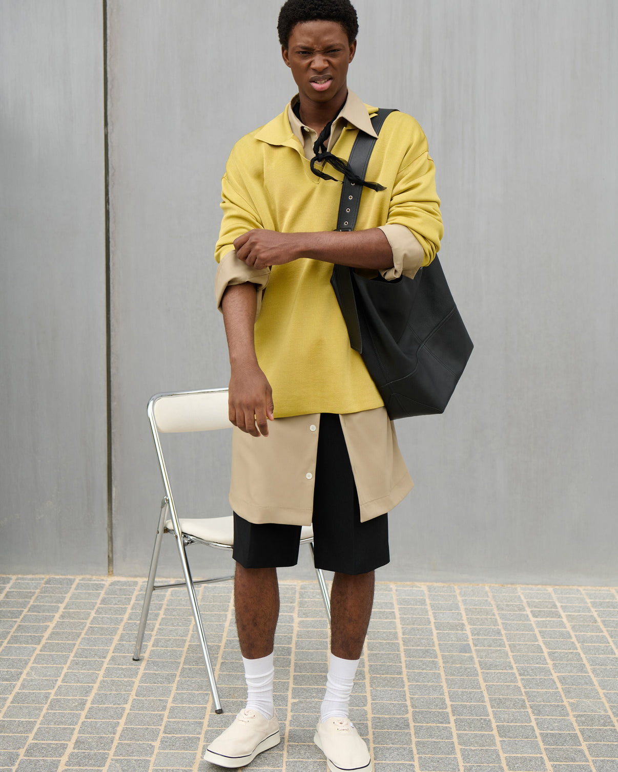 Beige New Wool Wide Shirt Dress