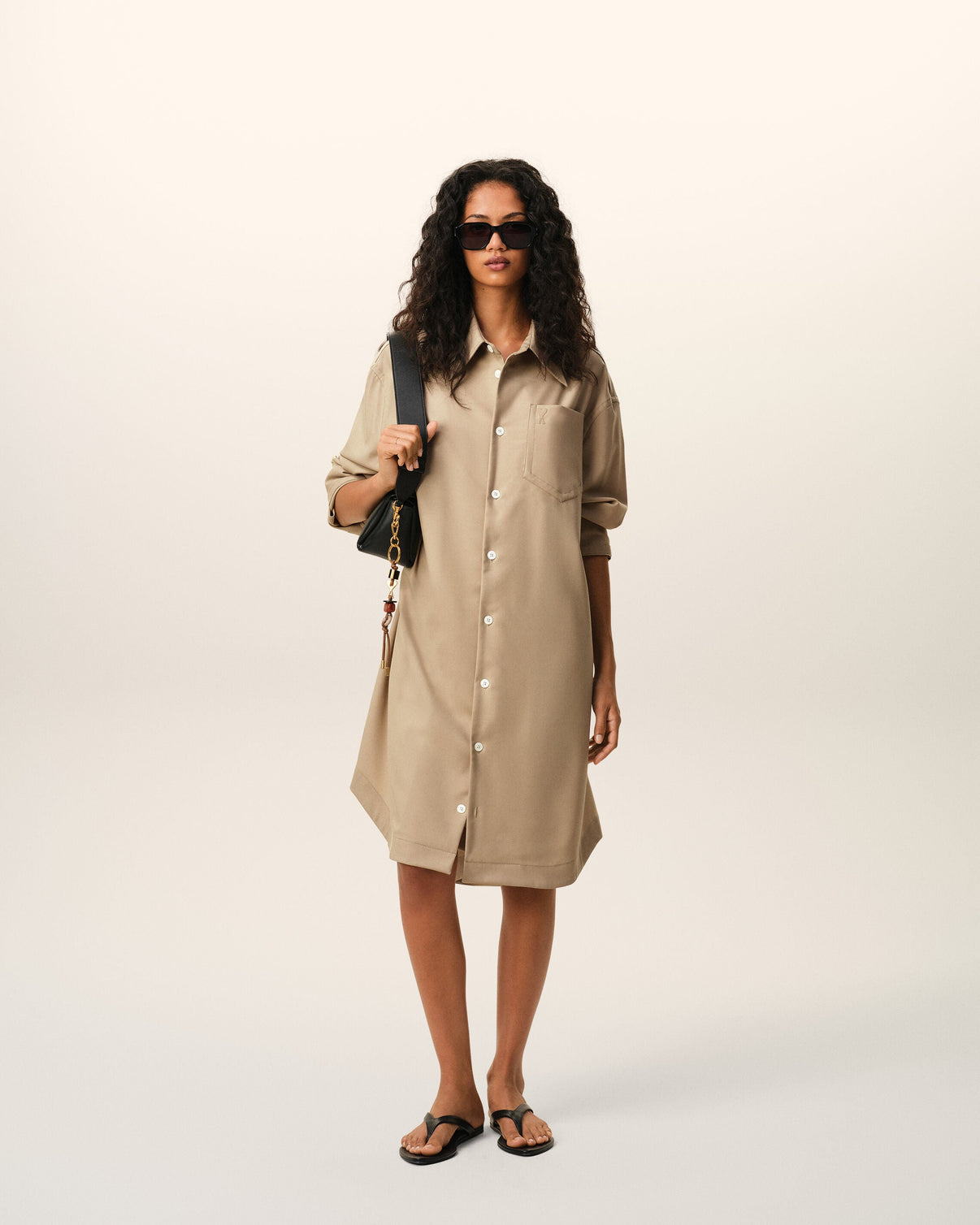 Beige New Wool Wide Shirt Dress