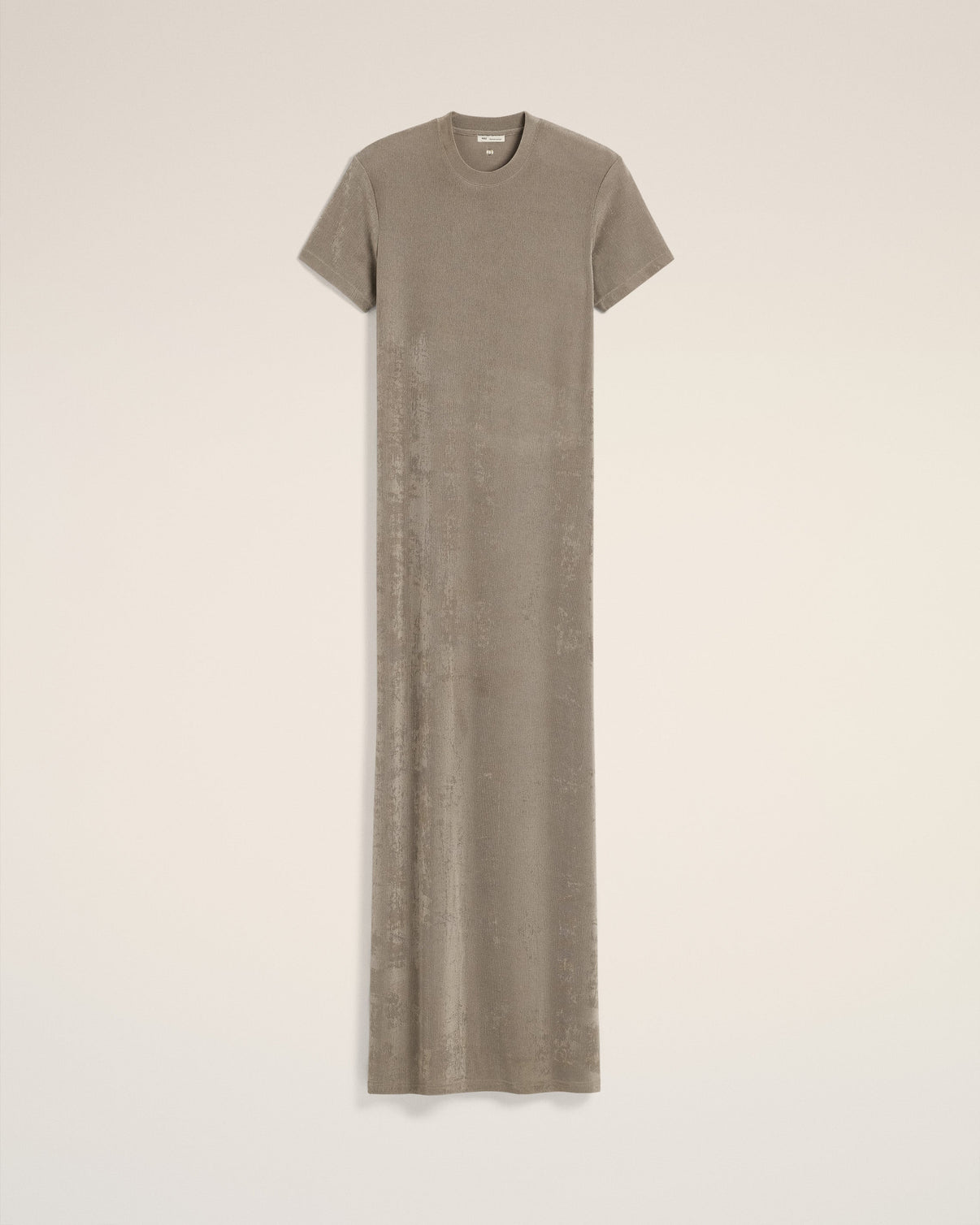 Beige Rib Jersey Short Sleeve Long Dress