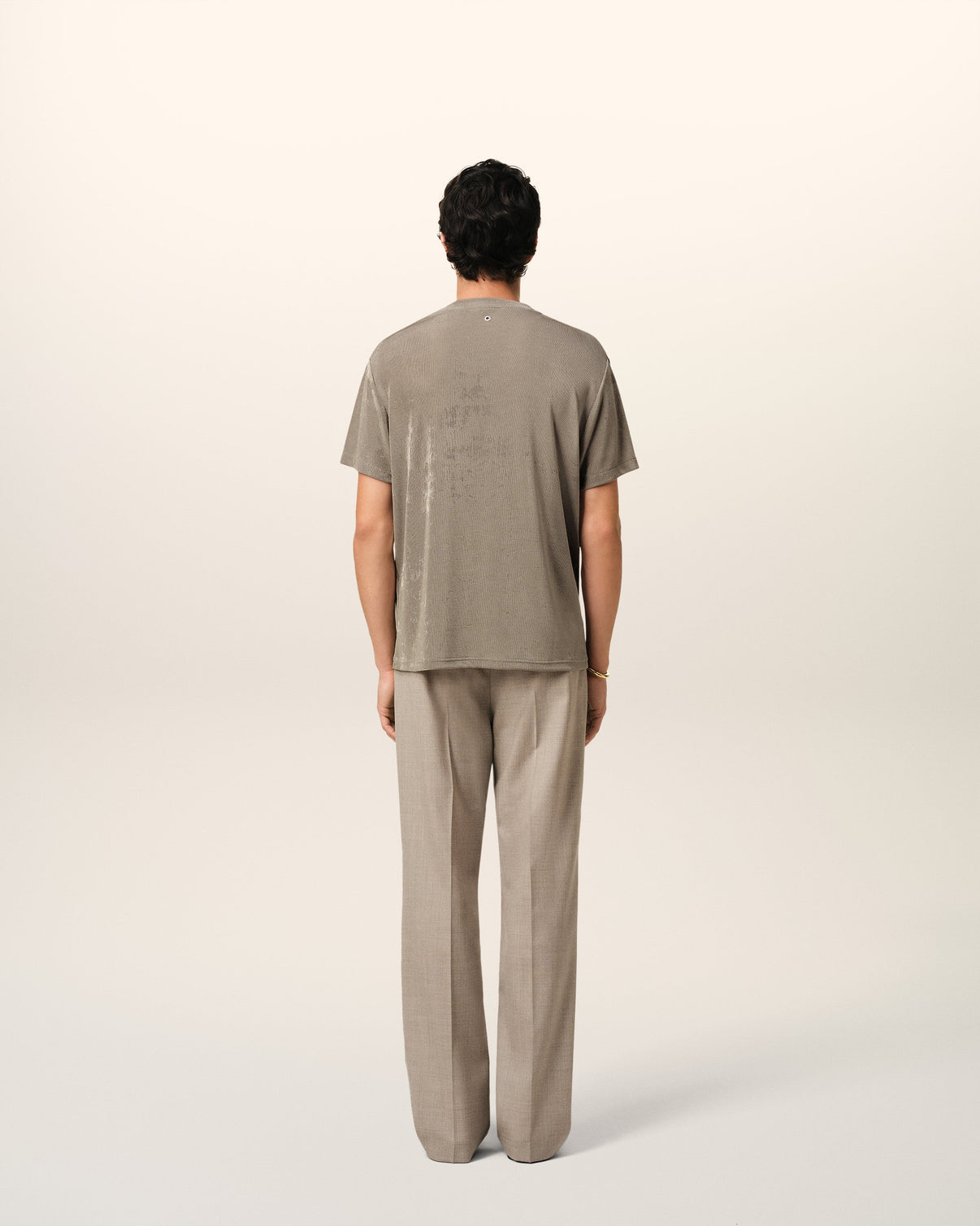 Beige Rib Jersey Short Sleeve T-Shirt