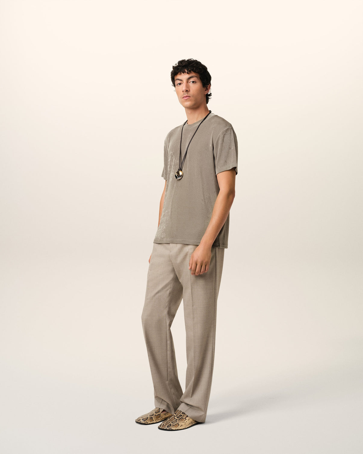 Beige Rib Jersey Short Sleeve T-Shirt
