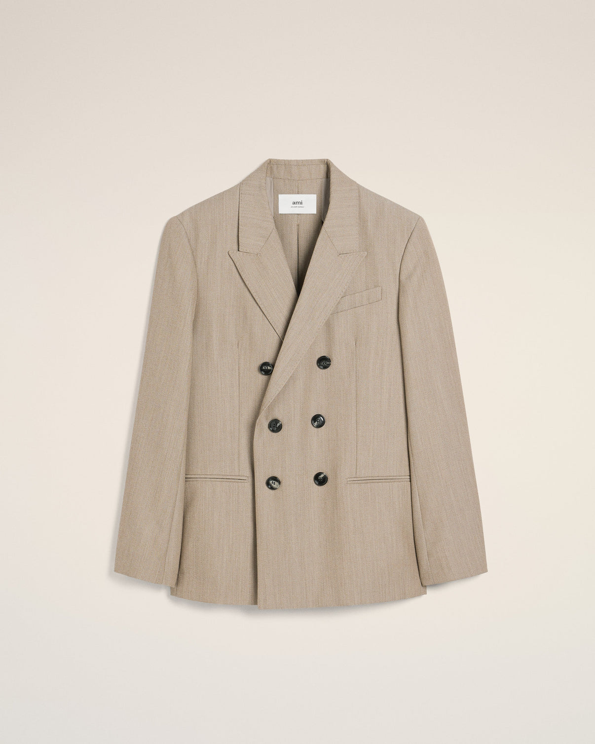 Beige Wool Back Slit Double Breasted Jacket