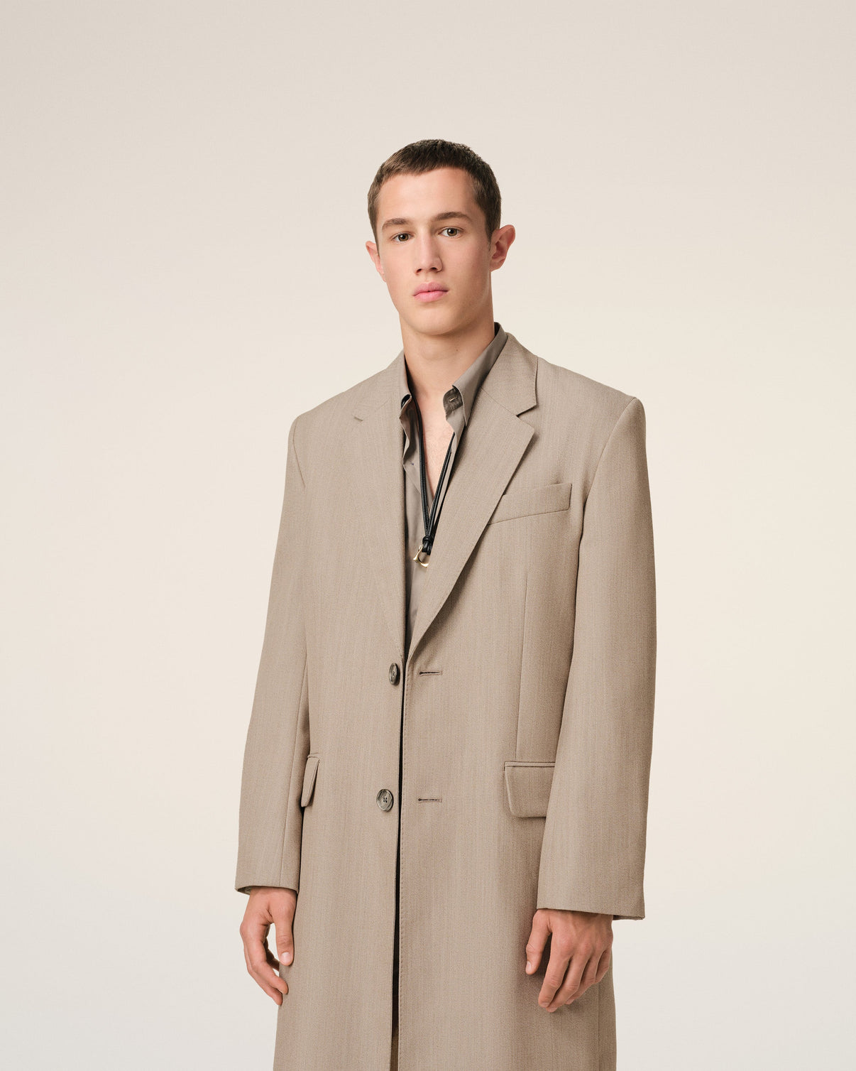 Beige Wool Back Slit Long Coat