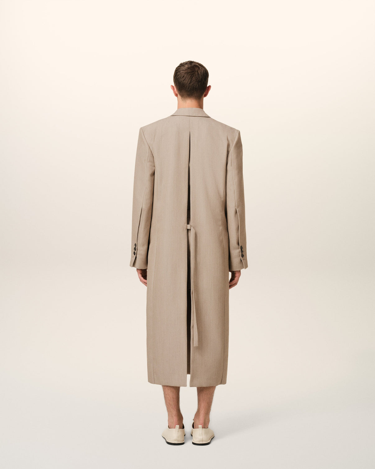 Beige Wool Back Slit Long Coat