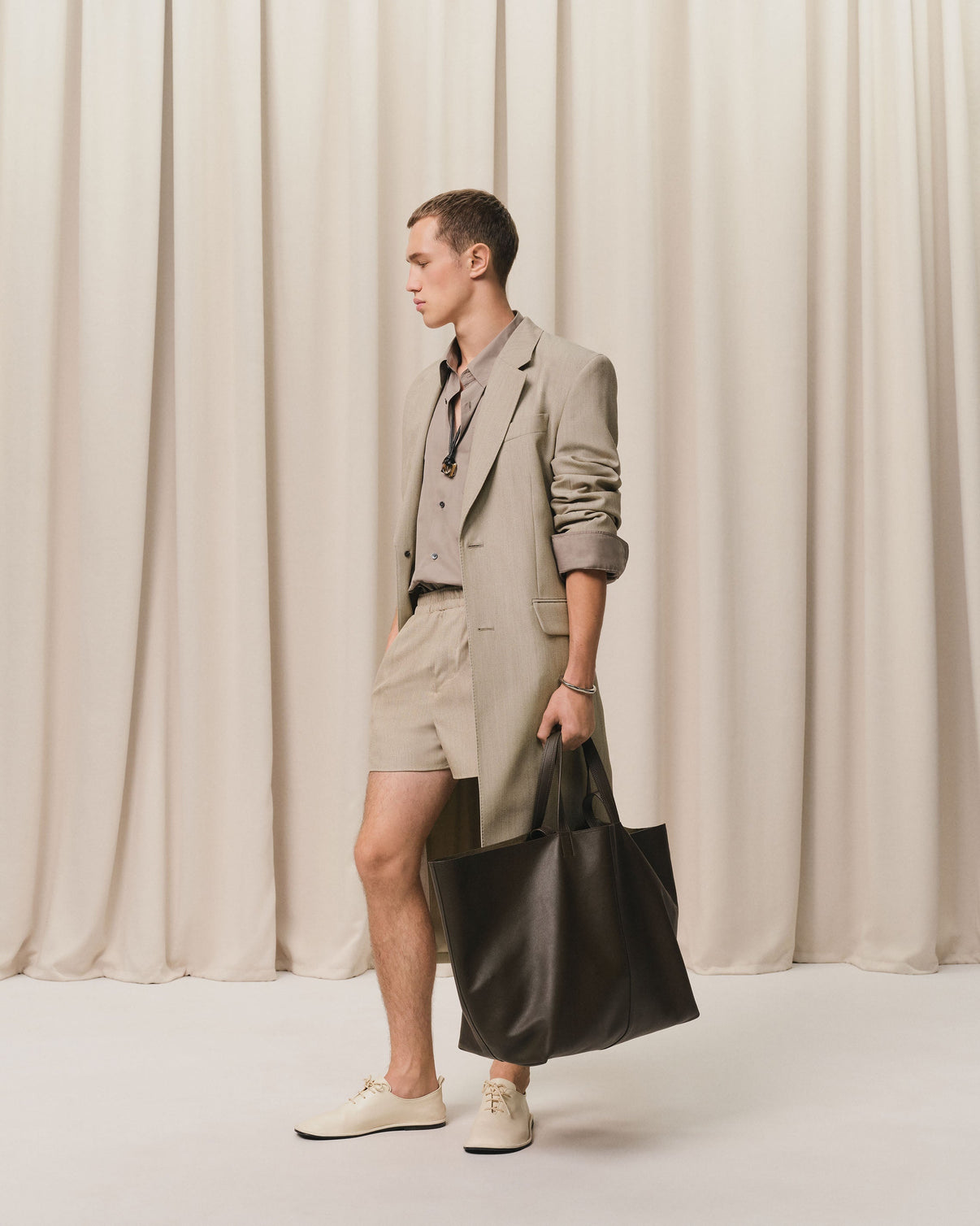 Beige Wool Back Slit Long Coat