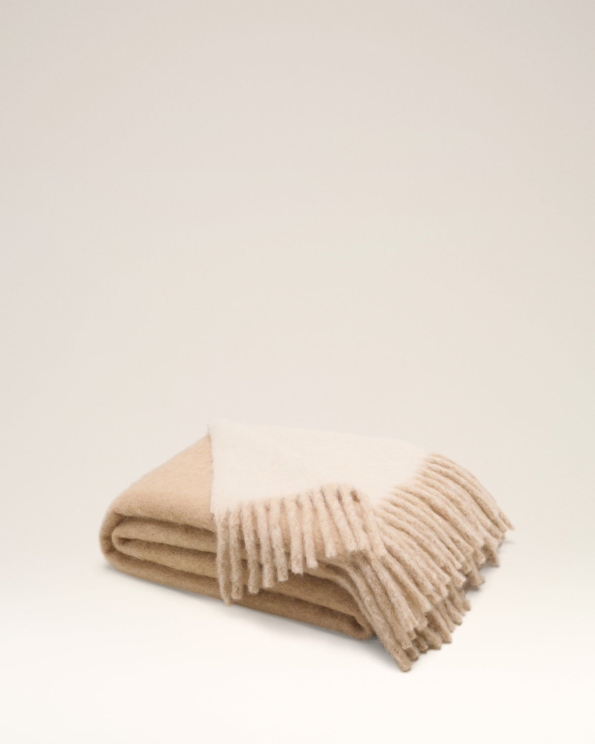 Beige Wool Bicolor Double-Sided Blanket