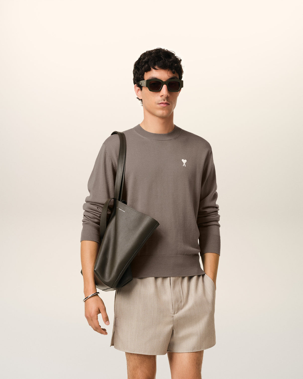 Beige Wool Crew Neck Sweater