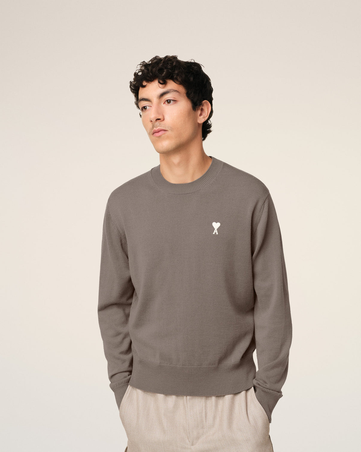 Beige Wool Crew Neck Sweater