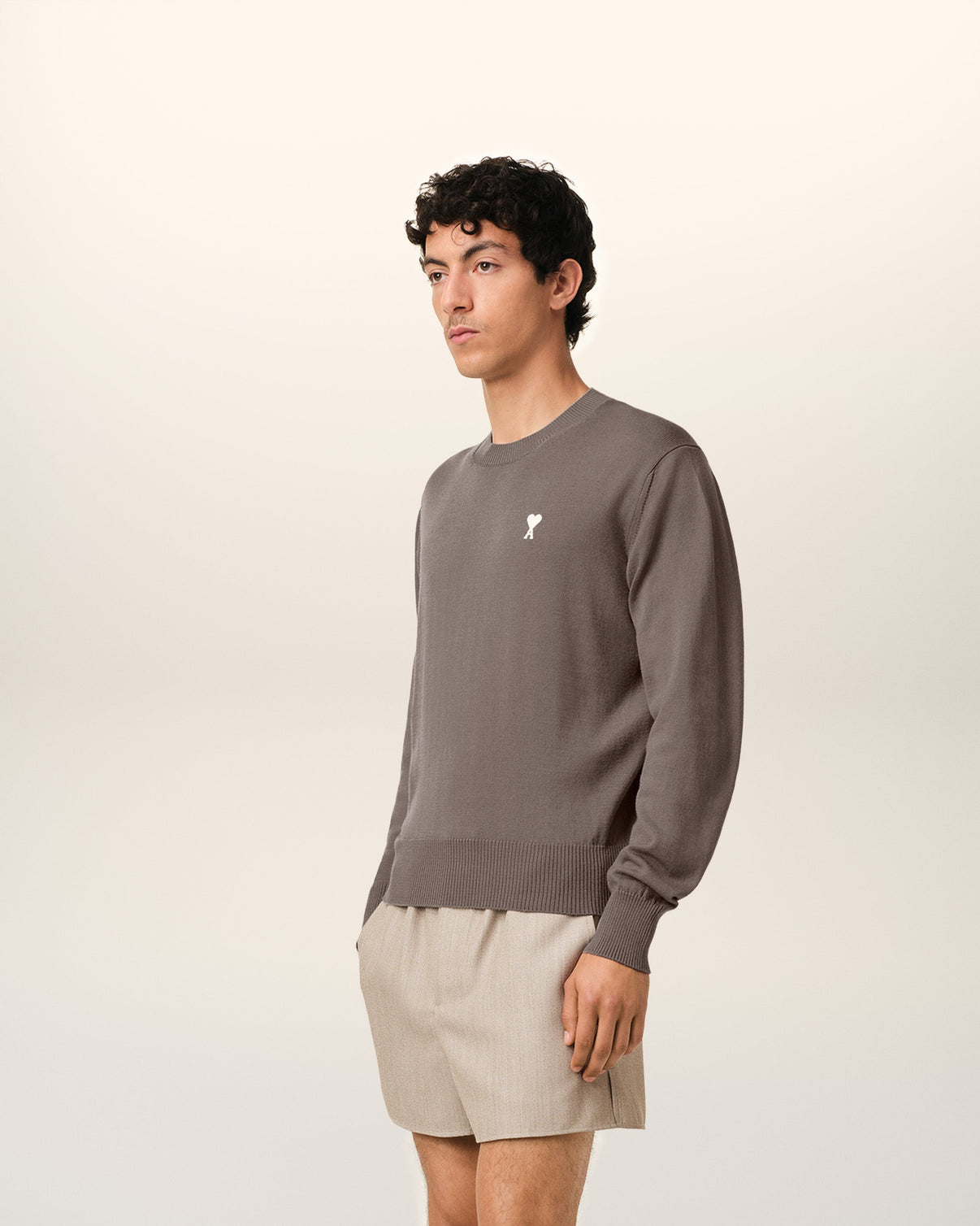 Beige Wool Crew Neck Sweater