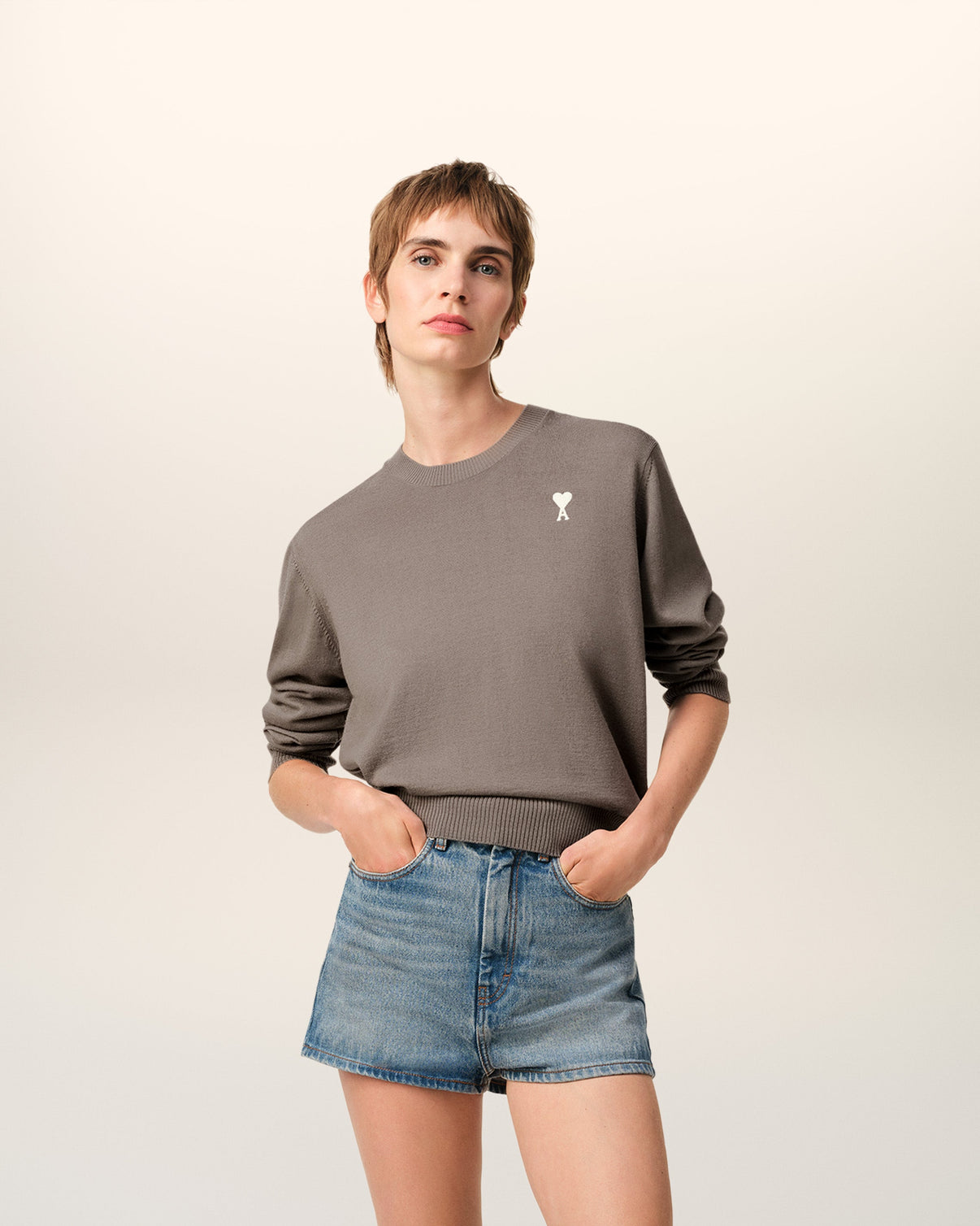 Beige Wool Crew Neck Sweater