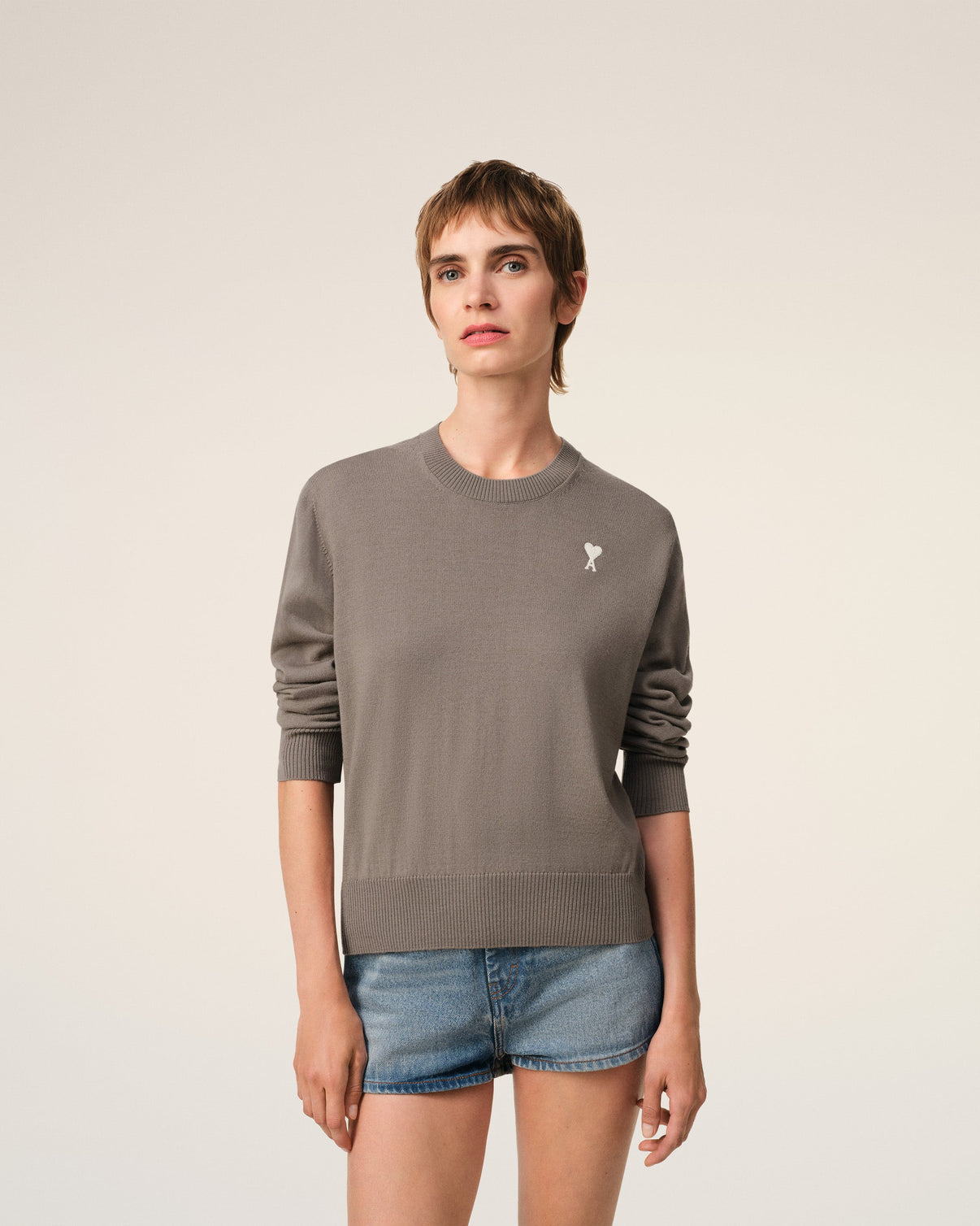 Beige Wool Crew Neck Sweater