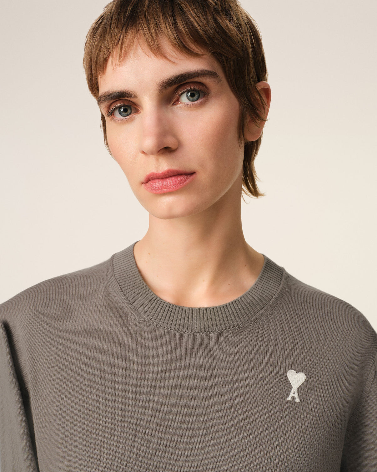 Beige Wool Crew Neck Sweater