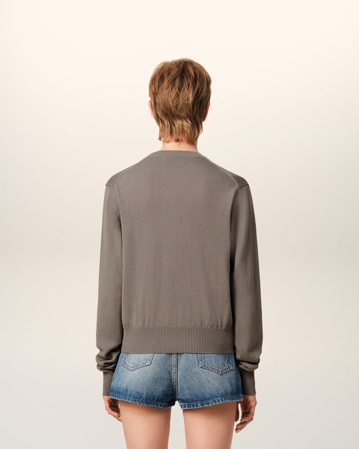 Beige Wool Crew Neck Sweater