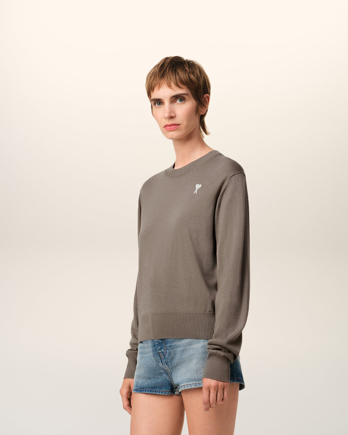 Beige Wool Crew Neck Sweater