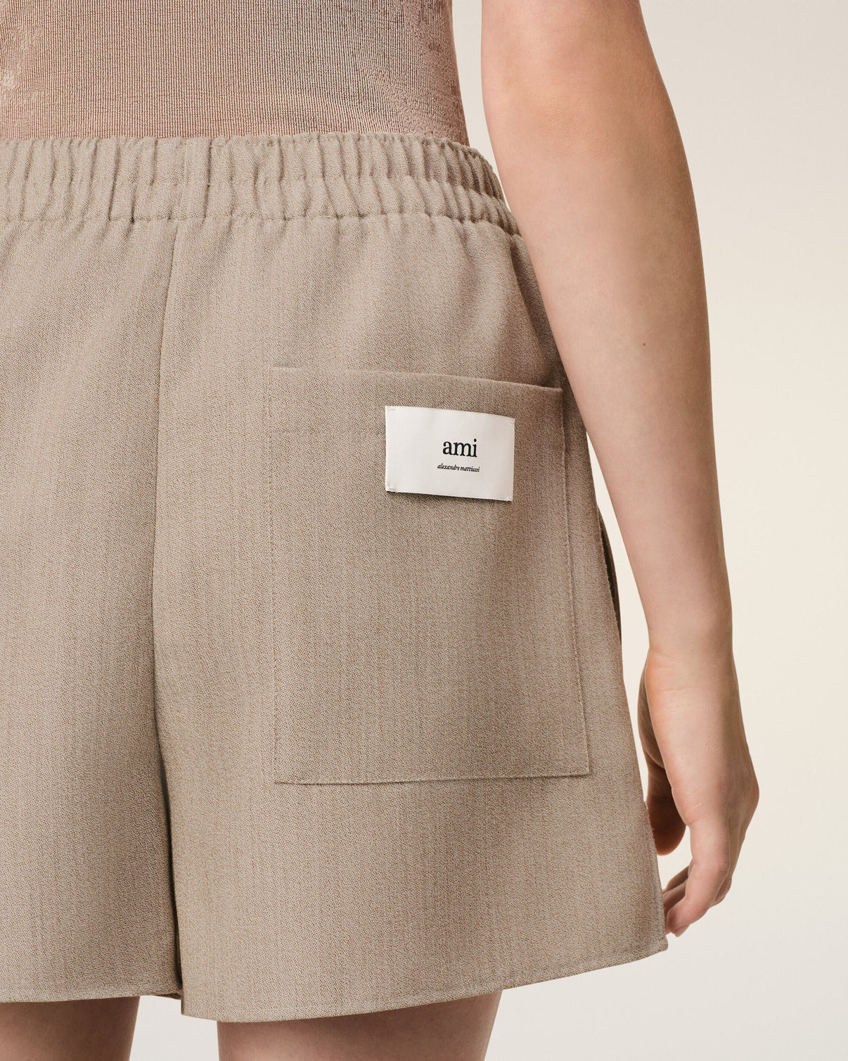 Beige Wool Elasticated Short