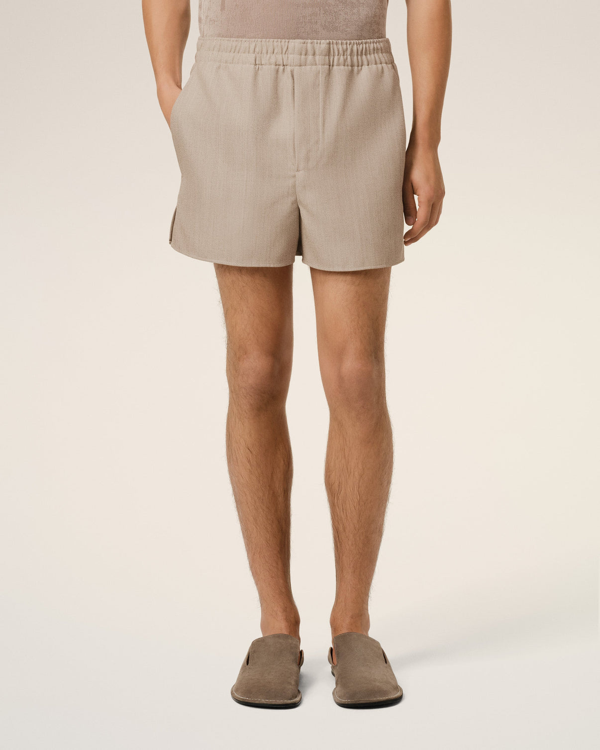 Beige Wool Elasticated Short