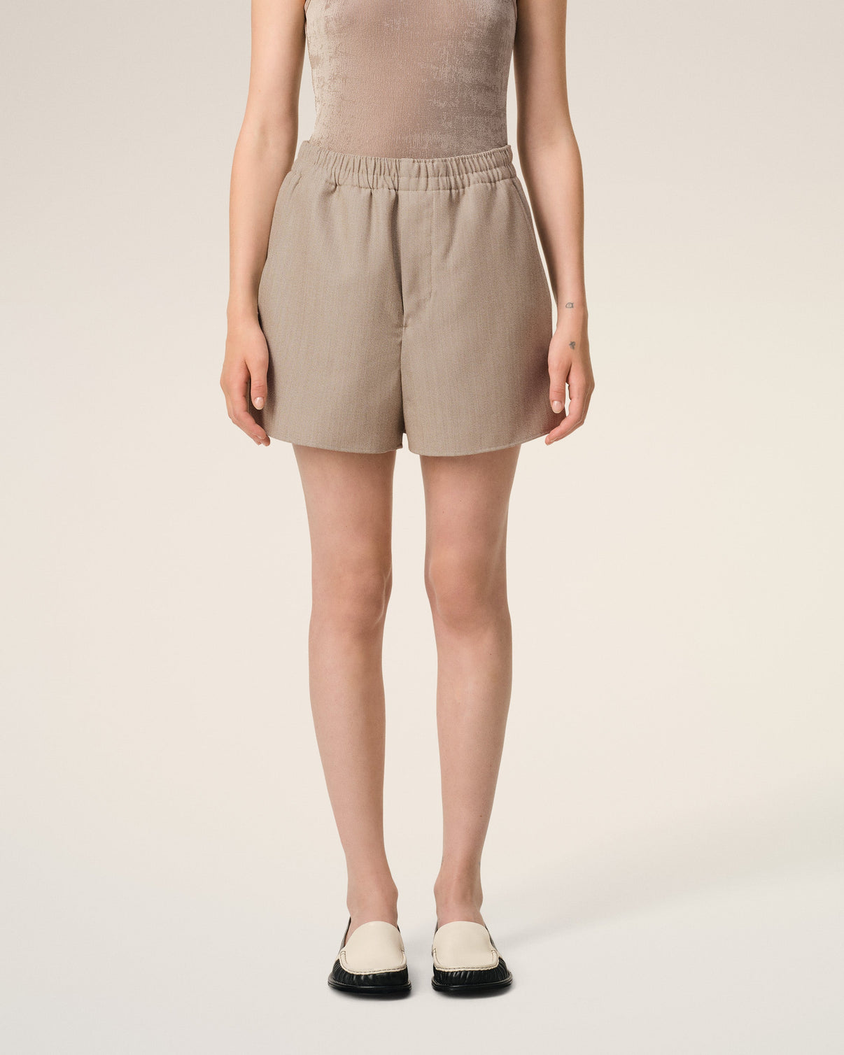 Beige Wool Elasticated Short