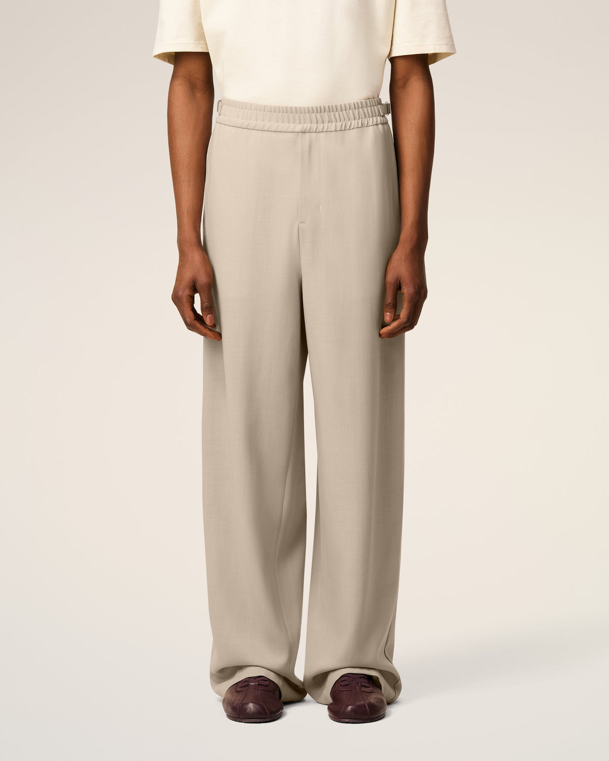 Beige Wool Elasticated Trousers