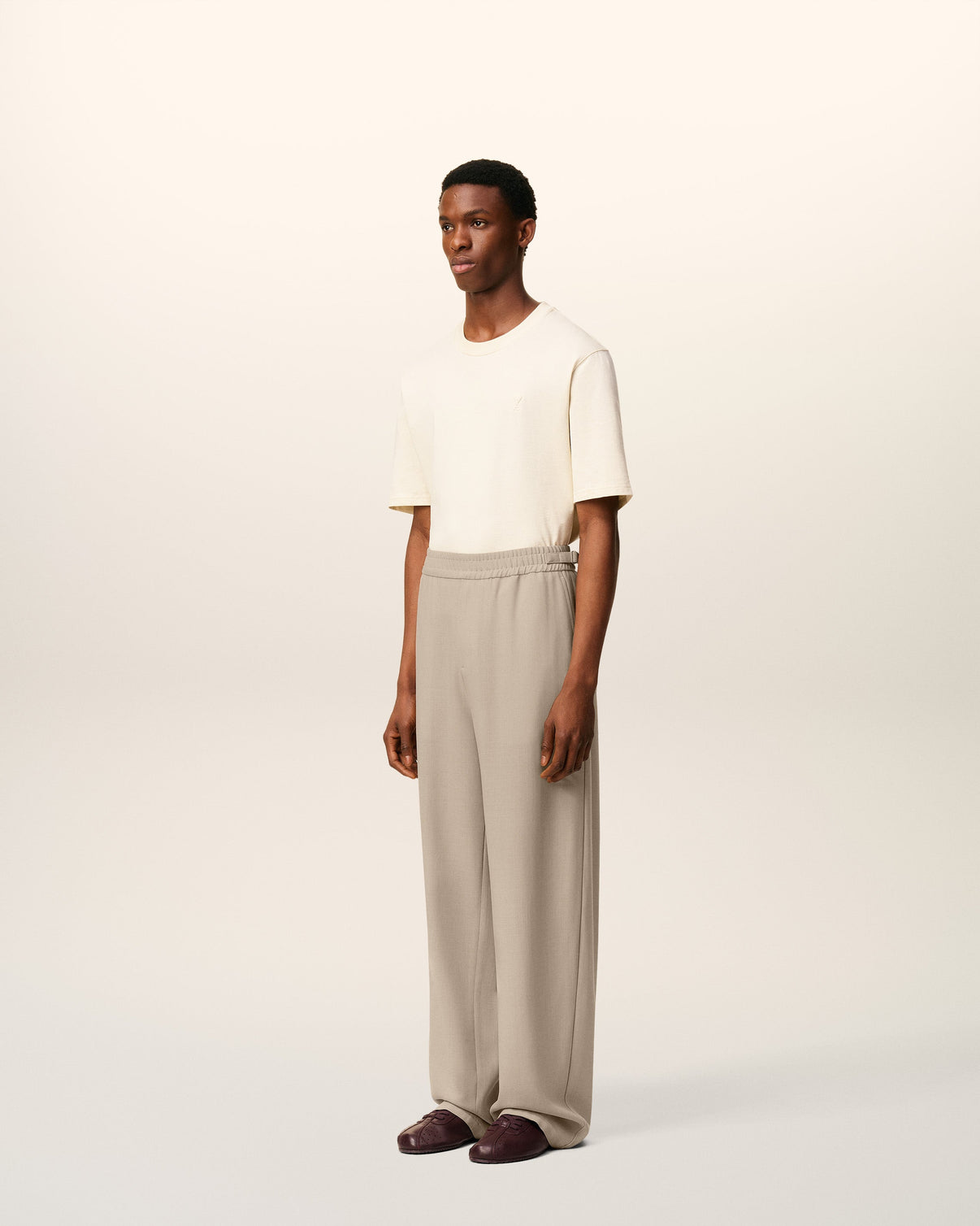Beige Wool Elasticated Trousers
