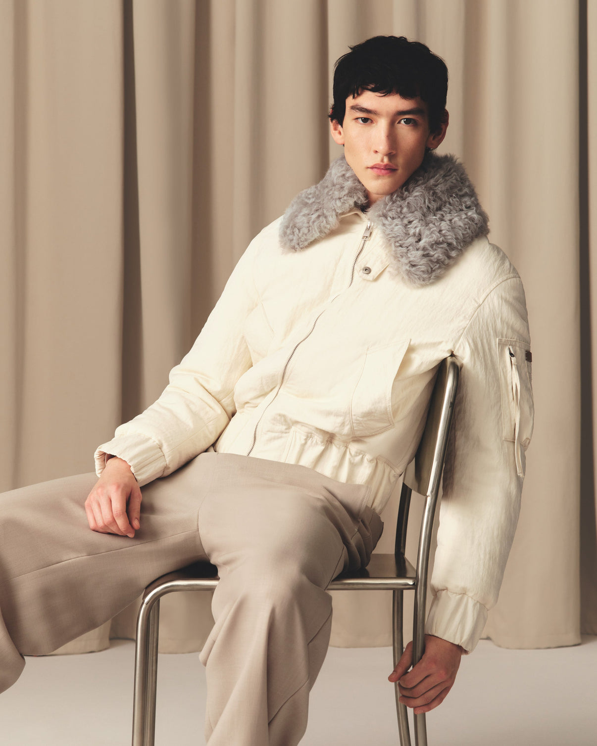 Beige Wool Elasticated Trousers